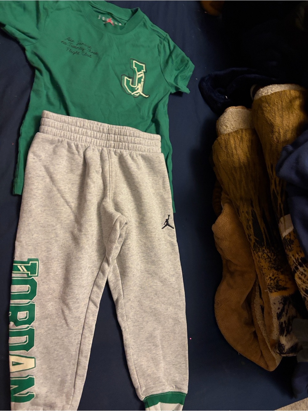 Jordan Kids Gray Sweatpants with Green Jordan Script